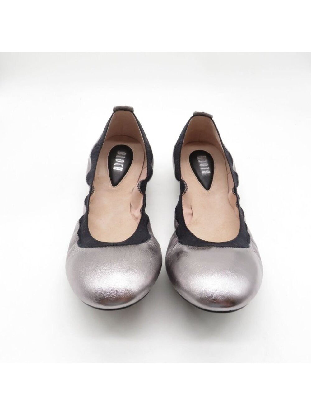 Bloch Metallic Silver Ballet Flats Black Trim Size 39.5 US 9 NEW